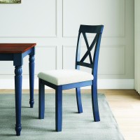 (Set of 2) Lafayette Navy Blue Wood Wood Upholstered Dining chair(D0102H7cW92)