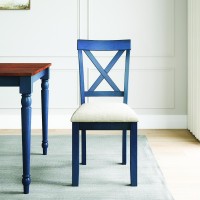 (Set of 2) Lafayette Navy Blue Wood Wood Upholstered Dining chair(D0102H7cW92)