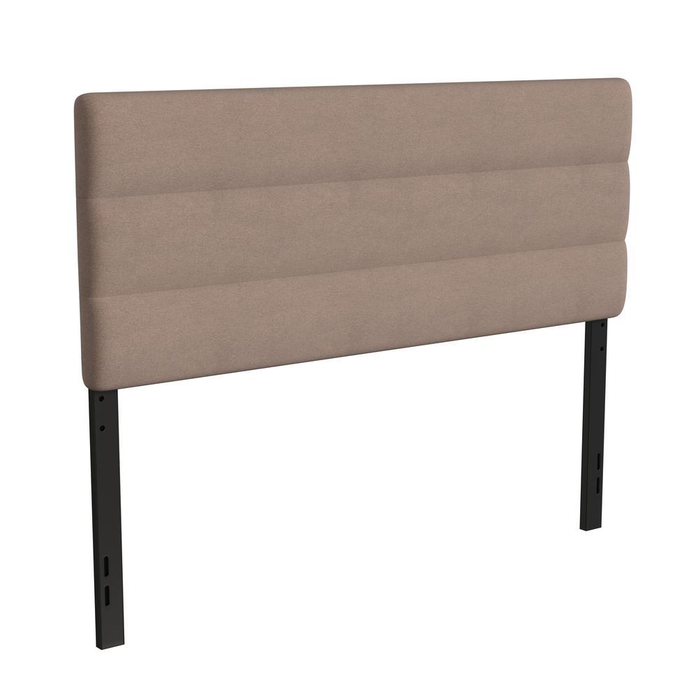 Paxton Queen Channel Stitched Fabric Upholstered Headboard, Adjustable Height from 44.5 to 57.25 - Taupe