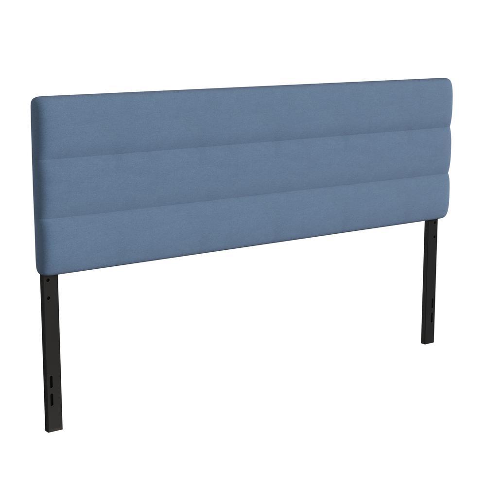 Paxton King Channel Stitched Fabric Upholstered Headboard, Adjustable Height from 44.5 to 57.25 - Blue