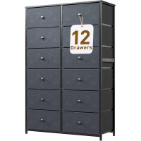 Enhomee Dresser For Bedroom Tall Dresser With 12 Drawers Wooden Top And Metal Frame Black Dressers & Chest Of Drawers For Bedroom, Closet, Clothes Black 35