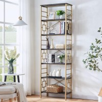 Homissue Bookcase,7-Tier Tall Bookshelf Metal Bookcase And Bookshelves, Free Standing Storage Modern Bookshelf For Home Office Living Room And Bedroom, Black & Gold