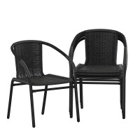 Emma Oliver 4 Pack Black Rattan Indooroutdoor Restaurant Stack Chair With Curved Back