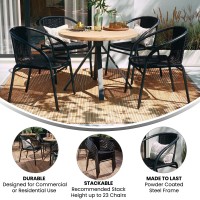 Emma Oliver 4 Pack Black Rattan Indooroutdoor Restaurant Stack Chair With Curved Back