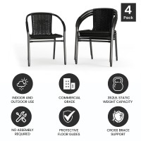 Emma Oliver 4 Pack Black Rattan Indooroutdoor Restaurant Stack Chair With Curved Back