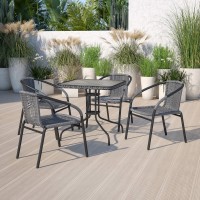 Emma Oliver 4 Pack Gray Rattan Indooroutdoor Restaurant Stack Chair With Curved Back