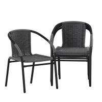 Emma Oliver 4 Pack Gray Rattan Indooroutdoor Restaurant Stack Chair With Curved Back