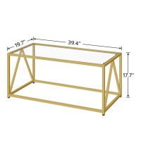 Hoobro Glass Coffee Table, Gold Coffee Tables For Living Room, Gold Glass Coffee Table,1 Layer Center Table, Modern, For Apartment, Office, 39.4 X 19.7 X 17.7 Inches, Easy Assembly, Golden Gd04Kf01