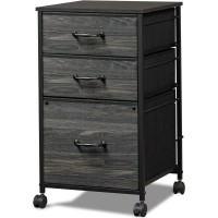 Devaise Mobile File Cabinet, Rolling Printer Stand With 3 Drawers, Fabric Vertical Filing Cabinet Fits A4 Or Letter Size For Home Office, Charcoal?Black?Wood?Grain?Print