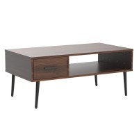 Haioou Coffee Table, Mid Century Modern Style Cocktail Table Tv Stand With Drawer, Open Storage Shelf, Stable Floor-Anti-Scratching Pine Leg For Home, Office, Living Room - Walnut