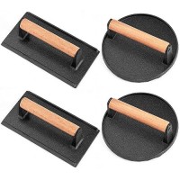 Leonyo Smash Burger Press 4Pcs Bacon Press For Griddle Round Cast Iron Grill Press For Flat Top Grill Rectangular Hamburger S