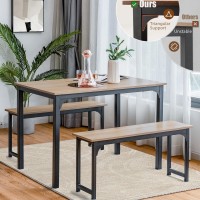 NAFORT 3-Piece Dining Table Set for 4, 43.5 Modern Kitchen Table Set w/2 Benches & Metal Frame, Space Saving Dining Room Table Set with MDF Wood Board, Ideal for Home, Restaurant, etc.