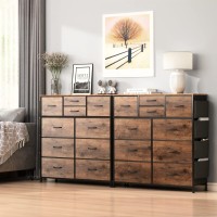 Lulive 10 Drawer Dresser, Chest Of Drawers For Bedroom With Side Pockets And Hooks, Fabric Storage Dresser, Sturdy Steel Frame, Wood Top, Organizer Unit For Nursery, Hallway, Closet (Rustic Brown)