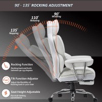 Efomao Office Chair Big High Back Chair Pu Leather Computer Chair Managerial Executive Swivel Chair With Lumbar Support (White)