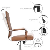 Okeysen Office Desk Chair, Ergonomic Leather Modern Conference Room Chairs, Executive Ribbed Height Adjustable Swivel Rolling Chair For Home Office. (Brown)