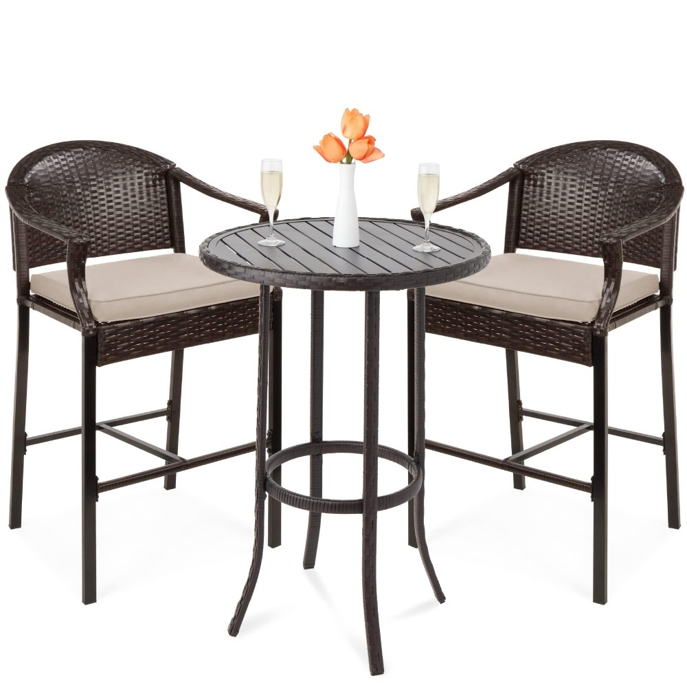 Best Choice Products 3Piece Patio Bar Table Set Outdoor Wicker Bar Height Bistro Furniture For Backyard Poolside Balcony Wb