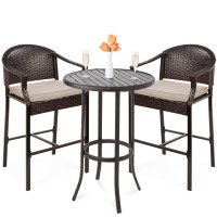 Best Choice Products 3Piece Patio Bar Table Set Outdoor Wicker Bar Height Bistro Furniture For Backyard Poolside Balcony Wb