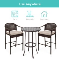 Best Choice Products 3Piece Patio Bar Table Set Outdoor Wicker Bar Height Bistro Furniture For Backyard Poolside Balcony Wb