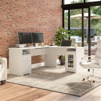 Bush Furniture Cabot 72W L Shaped Computer Desk With Hutch And Storage, White