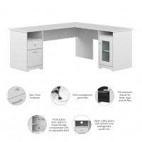 Bush Furniture Cabot 72W L Shaped Computer Desk With Hutch And Storage, White