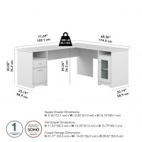 Bush Furniture Cabot 72W L Shaped Computer Desk With Hutch And Storage, White