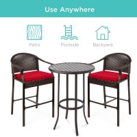 Best Choice Products 3Piece Patio Bar Table Set Outdoor Wicker Bar Height Bistro Furniture For Backyard Poolside Balcony Wb