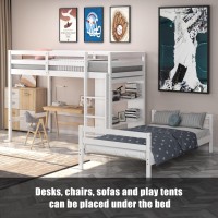 Giantex Twin Over Twin Bunk Bed, Wood L-Shaped Bunk Beds With Storage Bookshelf, Bunk Bed Frame With Guardrails And Ladder For Kids Boys Girls Teens Adults, Can Be Convertible Into 2 Beds, White