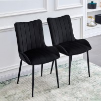 TUKAILAi Velvet Upholstered Dining Chairs Set of 2 with Sturdy Metal Legs, Mid-Century Modern Velvet Accent Desk Chair Open Arm Side Chair for Kitchen Living Room Guest, Bed Room Black