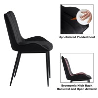 TUKAILAi Velvet Upholstered Dining Chairs Set of 2 with Sturdy Metal Legs, Mid-Century Modern Velvet Accent Desk Chair Open Arm Side Chair for Kitchen Living Room Guest, Bed Room Black