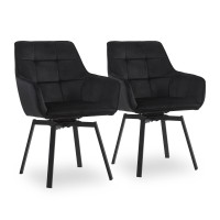 Clipop Swivel Modern Chair, Swivel Kitchen Dining Chairs Set Of 2, Velvet Dining Chair With Arm, Sturdy Metal Leg, Mid Back, Upholstered Seat, Desk Accent Chair No Wheels For Bedroom, Reception, Black