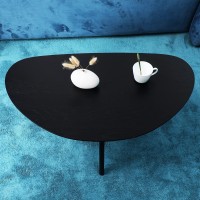 Firminana Small Black Oval Coffee Table For Small Space , Simple Modern Center Table With Oak Wood Legs-Black-18.9