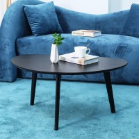 Firminana Small Black Oval Coffee Table For Small Space , Simple Modern Center Table With Oak Wood Legs-Black-18.9