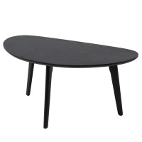 Firminana Small Black Oval Coffee Table For Small Space , Simple Modern Center Table With Oak Wood Legs-Black-18.9