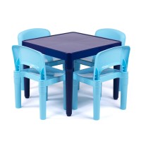 Humble Crew, Multi-Blue Kids Lightweight Plastic Table And 4 Chairs Set, Square