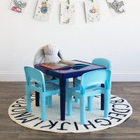 Humble Crew, Multi-Blue Kids Lightweight Plastic Table And 4 Chairs Set, Square