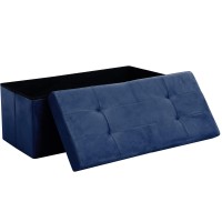 Cuyoca Storage Ottoman Bench Foldable Seat Footrest Shoe Bench End Of Bed Storage With Flipping Lid, 75L Storage Space, 30 Inches Velvet Navy Blue