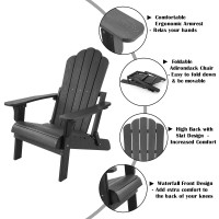 hOmeHua Folding Adirondack Chairs, Outdoor Patio Weather Resistant Chair, Imitation Wood Stripes, Easy to Fold Move & Maintain, Plastic Chair for Backyard Deck, Garden, Fire Pit - Black