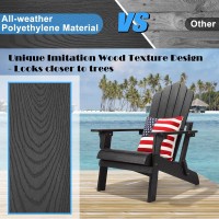 hOmeHua Folding Adirondack Chairs, Outdoor Patio Weather Resistant Chair, Imitation Wood Stripes, Easy to Fold Move & Maintain, Plastic Chair for Backyard Deck, Garden, Fire Pit - Black