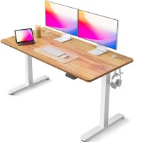 Fezibo Electric Standing Desk, 55 X 24 Inches Height Adjustable Stand Up Desk, Sit Stand Home Office Desk, Computer Desk, Light Rustic