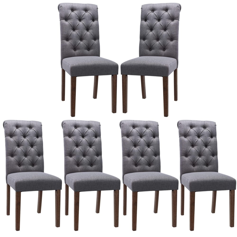 Colamy Button Tufted Diner Chair Set Of 6, Upholstered Stylish Fabric Accent Parsons Chairs With Solid Wood Legs And Padded Seat For Dining Room, Kitchen - Grey