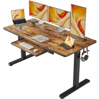 Fezibo Standing Desk With Keyboard Tray, 55 ? 24 Inches Electric Height Adjustable Desk, Sit Stand Up Desk, Computer Office Desk, Rustic Brown