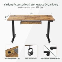 Fezibo Standing Desk With Keyboard Tray, 55 ? 24 Inches Electric Height Adjustable Desk, Sit Stand Up Desk, Computer Office Desk, Rustic Brown