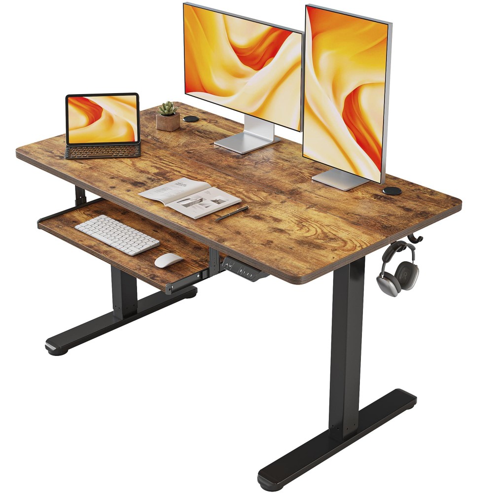 Fezibo Standing Desk With Keyboard Tray, 48 ? 24 Inches Electric Height Adjustable Desk, Sit Stand Up Desk, Computer Office Desk, Rustic Brown