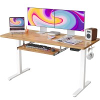 Fezibo Standing Desk With Keyboard Tray, 55 ? 24 Inches Electric Height Adjustable Desk, Sit Stand Up Desk, Computer Office Desk, Light Rustic