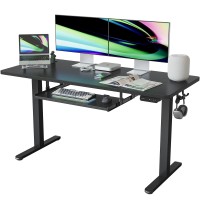 Fezibo Standing Desk With Keyboard Tray, 55 ? 24 Inches Electric Height Adjustable Desk, Sit Stand Up Desk, Computer Office Desk, Black