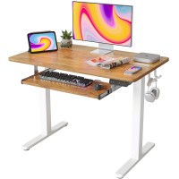 Fezibo Standing Desk With Keyboard Tray, 40 ? 24 Inches Electric Height Adjustable Desk, Sit Stand Up Desk, Computer Office Desk, Light Rustic
