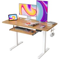 Fezibo Standing Desk With Keyboard Tray, 48 ? 24 Inches Electric Height Adjustable Desk, Sit Stand Up Desk, Computer Office Desk, Light Rustic