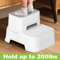 Two Step Stool For Kids, Double Up Toddler Step Stool For Potty Training, Kitchen, Bathroom, Toilet Stool With Anti-Slip Strips For Safety, Stackable, Wide Step (1 Pack White)