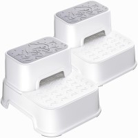 Two Step Stool For Kids, Double Up Toddler Step Stool For Potty Training, Kitchen, Bathroom, Toilet Stool With Anti-Slip Strips For Safety, Stackable, Wide Step (2 Packs White)