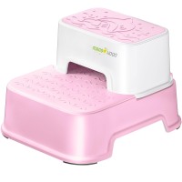 Two Step Stool For Kids, Double Up Baby Child Toddler Stepping Stool For Potty Training,Bathroom Sink,Kitchen,Toilet Stool With Anti-Slip Strips For Safety, Stackable, Wide Step (1 Pack Pink)